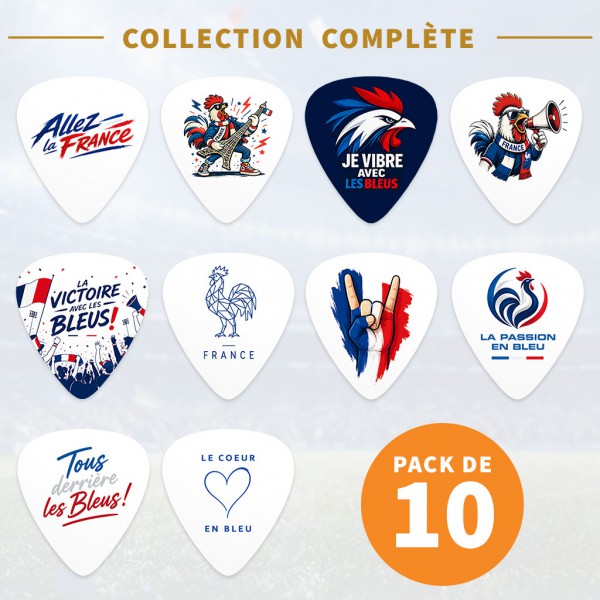 Pack de 10 médiators de guitare supporter France